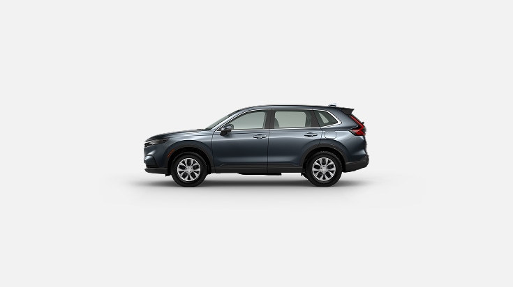 Meteorite Gray Metallic色2026 Honda CR-V e:FCEV停放在乾淨的白色工作室環境中的側視角（燃料電池EV小型跨界SUV）。