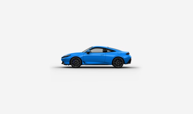 Boost Blue Pearl色2026 Honda Prelude Hybrid停放在乾淨的白色工作室環境中的側視角（令人驚歎的混合動力轎跑）。