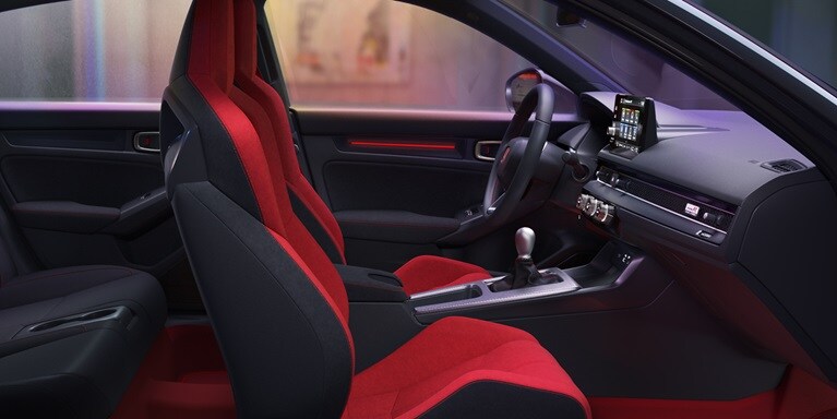 Front Seat Details from the passenger view of a 2026 Honda Civic Type R in Championship White