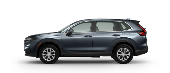 2027 Honda CR-V LX in Meteorite Gray Metallic profile in white studio background (Compact Crossover SUV).